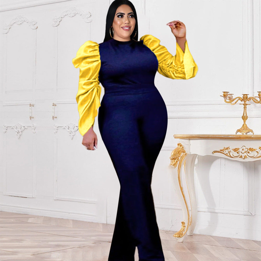 Damen Designer-Jumpsuit mit extravaganten Puffärmeln und eleganter Silhouette EB