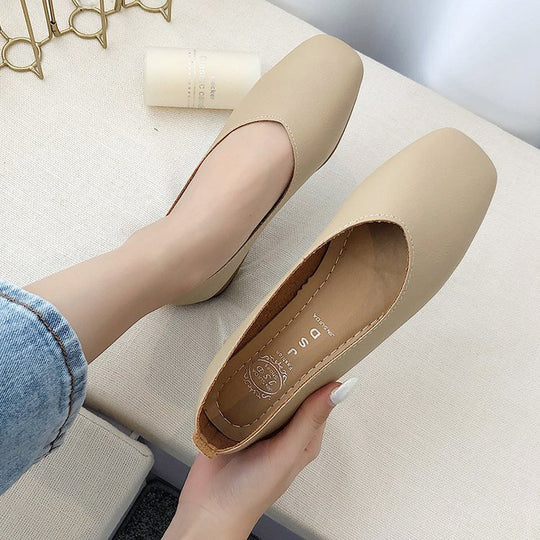 Damen elegante Ballerinas mit quadratischer Spitze und komfortablem Blockabsatz EB