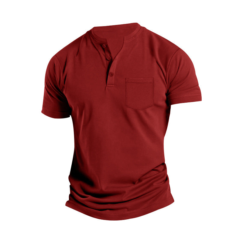 Herren Kurzarm-Henley-T-Shirt mit praktischer Brusttasche EB