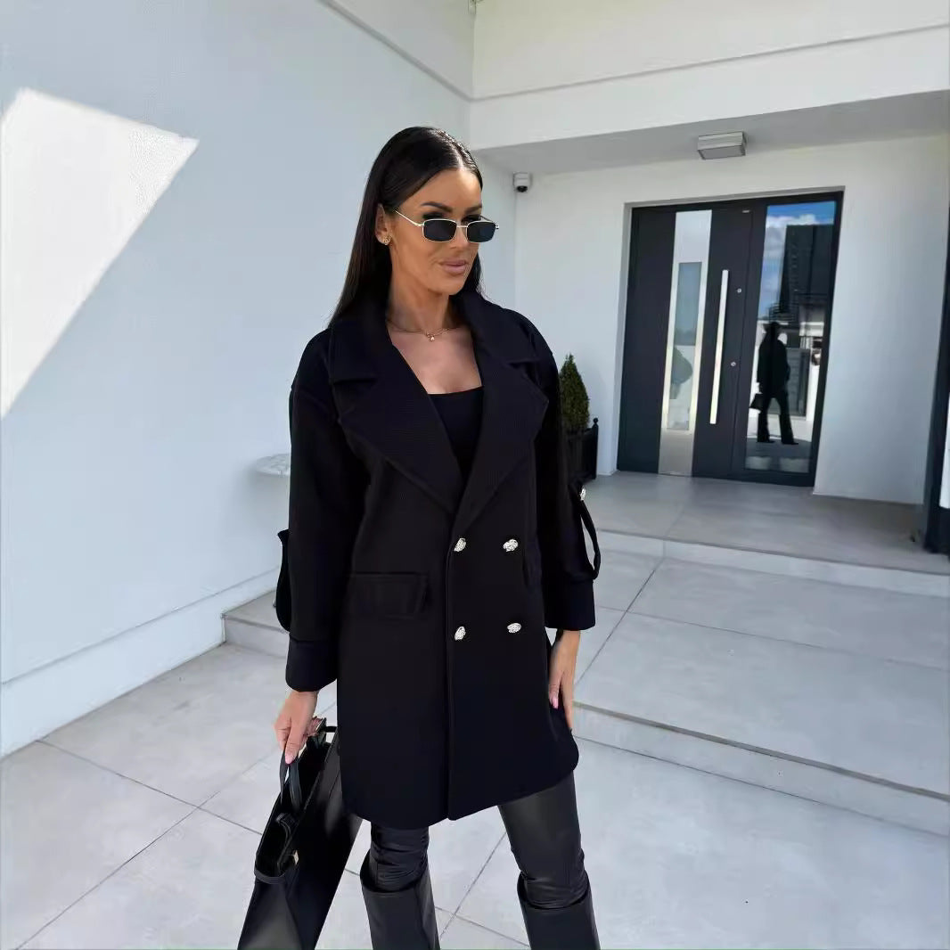 Damen Eleganter Oversized-Blazer mit doppelter Knopfleiste und praktischen Taschen EB