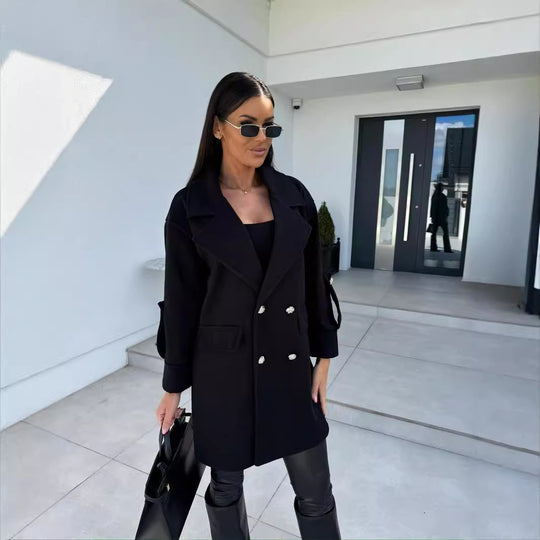 Damen Eleganter Oversized-Blazer mit doppelter Knopfleiste und praktischen Taschen EB