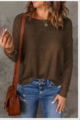 Damen Grober Strickpullover mit weitem Schnitt und dekorativem V-Ausschnitt EB