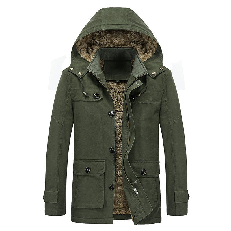 Herren Canvas-Militärparka mit Teddy-Fleece Innenfutter und Multifunktions‑Taschen EB