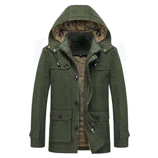 Herren Canvas-Militärparka mit Teddy-Fleece Innenfutter und Multifunktions‑Taschen EB