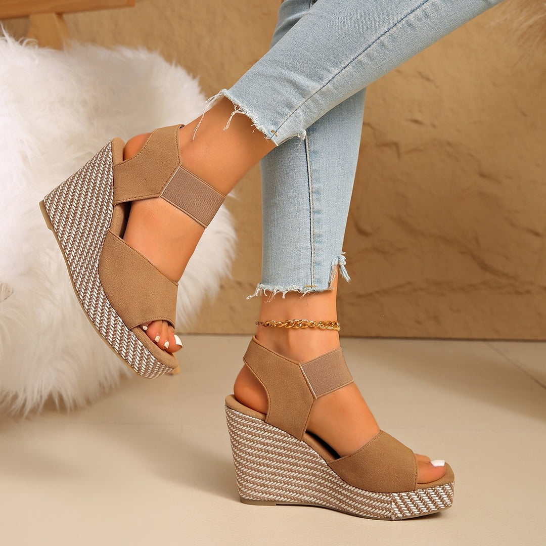 Damen Wedge-Sandalen mit elastischem Riemen und trendiger Struktur EB