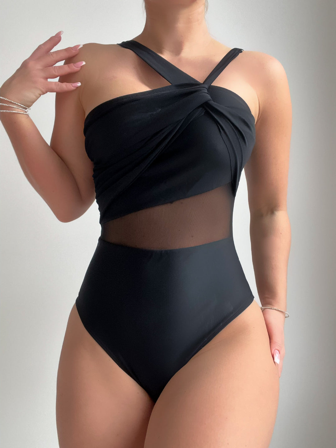 Damen Eleganter Einteiler Badeanzug mit Modernem Stoffmix EB