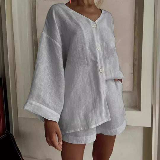 Damen lässiges Set mit weit geschnittenem Oberteil und Shorts EB