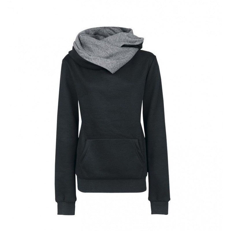 Damen Taillierter Kapuzenpullover mit überlappendem Schalkragen und Kängurutasche EB