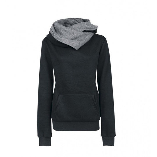 Damen Taillierter Kapuzenpullover mit überlappendem Schalkragen und Kängurutasche EB