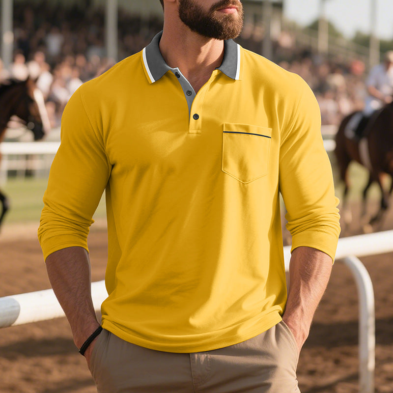 Herren Langarm Polo-Shirt aus atmungsaktivem Stoff mit modernem Kragen EB