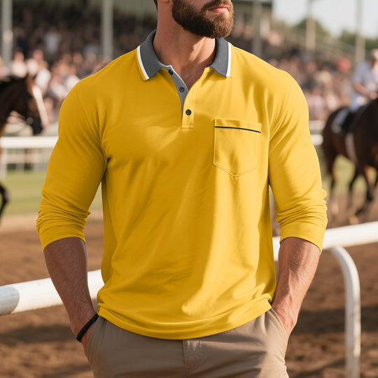 Herren Langarm Polo-Shirt aus atmungsaktivem Stoff mit modernem Kragen EB