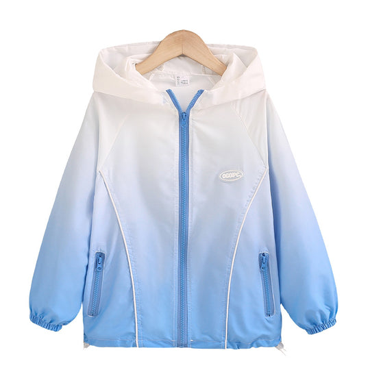 Damen nan leichter Kapuzen-Windbreaker mit Reißverschluss und verdeckten Taschen R&B