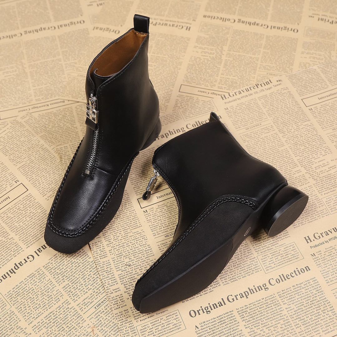Damen Stylische Ankle Boots mit Reißverschluss und geschmeidigem Leder EB