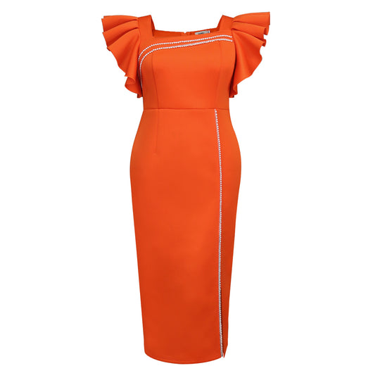 Damen Elegantes Maxikleid mit Puffärmeln und funkelnden Akzenten EB