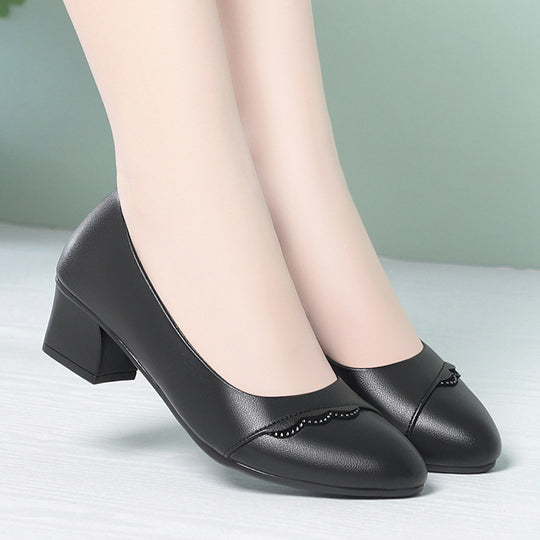 Damen Elegante Pumps mit zierlicher Wellenkante und komfortablem Blockabsatz EB