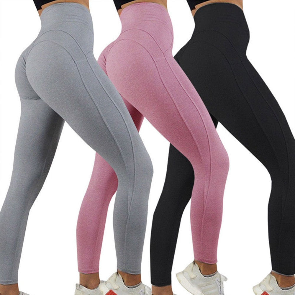 Damen Hochwertige Fitness-Leggings mit hohem Bund und Seitentaschen EB