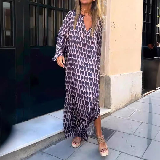 Damen Maxikleid mit modernem grafischen Muster und luftigen Ärmeln EB