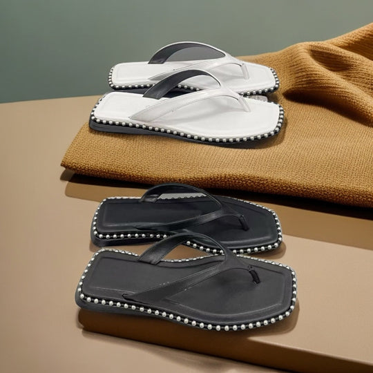Damen modische Flip-Flops mit Perlenschmuck EB