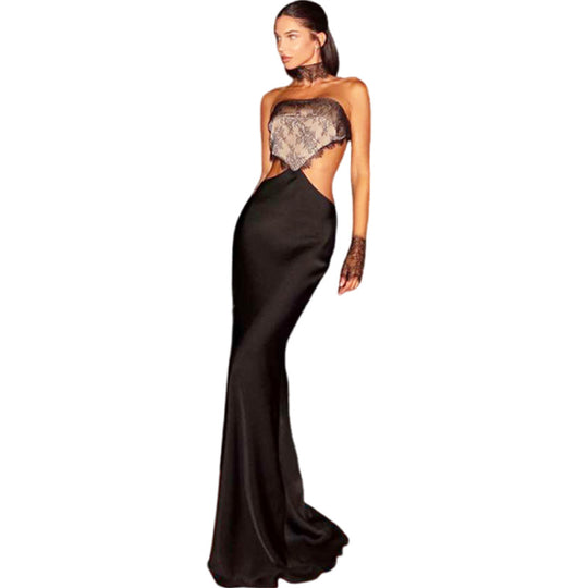 Damen Elegantes Maxikleid mit Spitze und Raffiniertem Schnitt EB