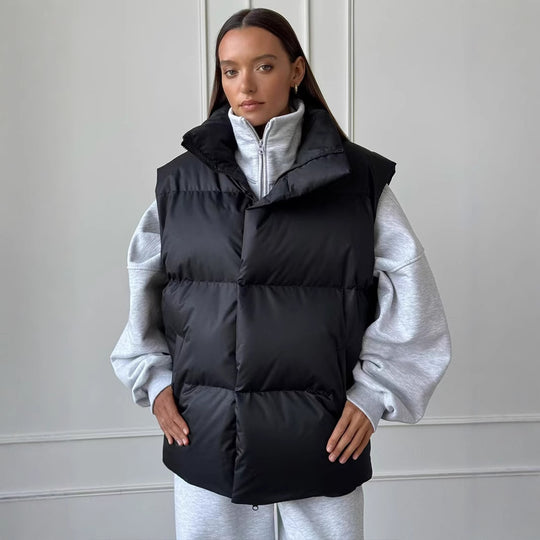 Damen Steppweste mit hohem Kragen und Taschen EB