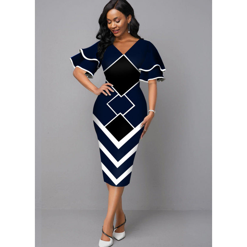 Damen Figurbetontes Kleid mit einzigartigem geometrischem Design EB