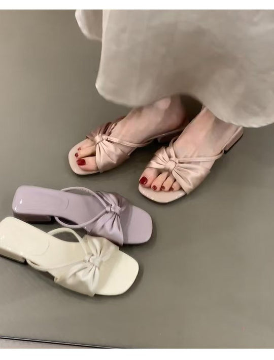 Damen elegante Riemchen-Pantoletten mit modischem Knoten-Design EB