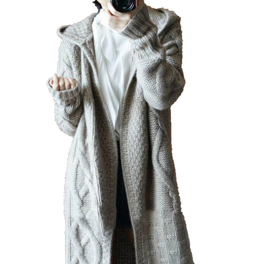 Damen Strickmantel mit vielseitigem Kapuzen-Design und komfortablem Schnitt EB