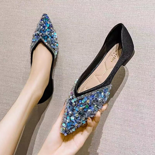 Damen funkelnde Ballerinas mit leuchtenden Strass-Applikationen und elegantem Schuhdesign EB