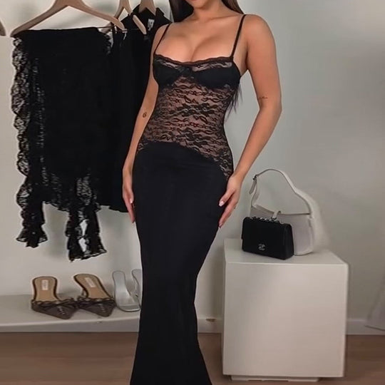 Damen elegantes Spitzenkleid mit figurbetontem Unterteil und verführerischem Oberteil EB
