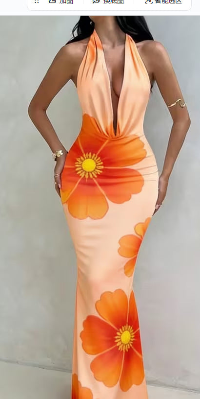Damen Maxikleid mit raffiniertem Wickelausschnitt und floralem Design EB