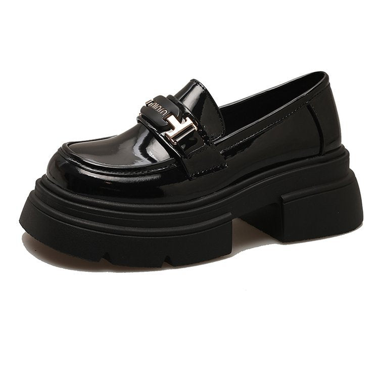 Damen elegante und komfortable Loafers mit glänzender Oberfläche und modischem Schnallenverschluss EB