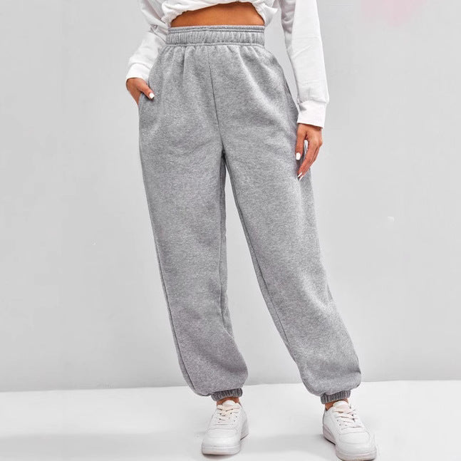 Damen nan hochgeschnittene Relax-Fit Jogginghose mit elastischem Bund, Seitentaschen und gerafften Beinbündchen EB
