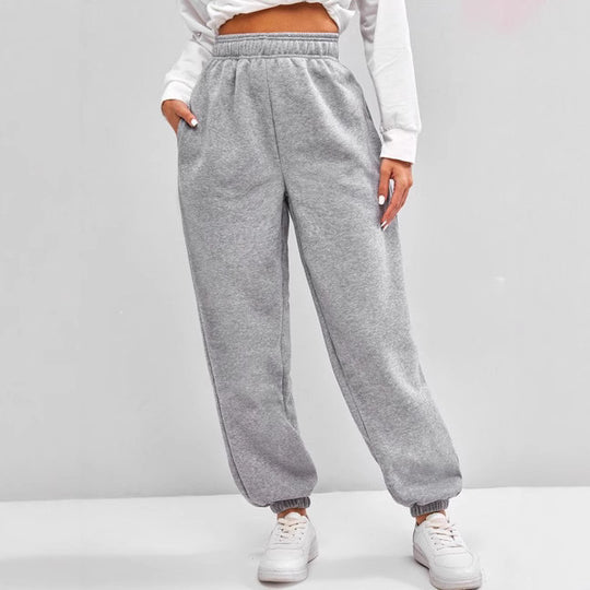 Damen nan hochgeschnittene Relax-Fit Jogginghose mit elastischem Bund, Seitentaschen und gerafften Beinbündchen EB