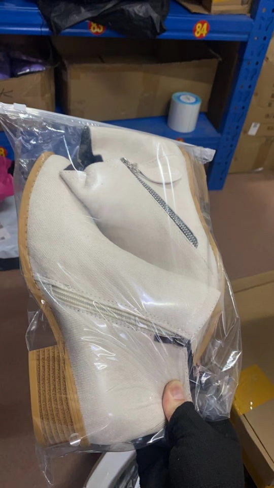 Damen nan knöchelhohe Wildlederoptik-Stiefelette mit seitlichem Reißverschluss, gepolstertem Komfortfußbett und gestapeltem Blockabsatz EB