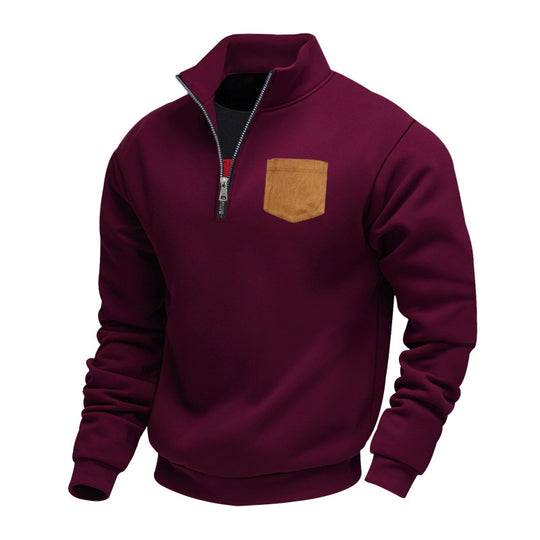 Herren eleganter Sweatpullover mit halbem Reißverschluss und praktischer Brusttasche EB