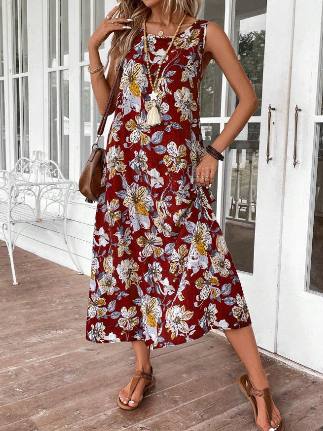 Damen Langes Sommerkleid mit floralem Muster und elegantem Schnitt EB