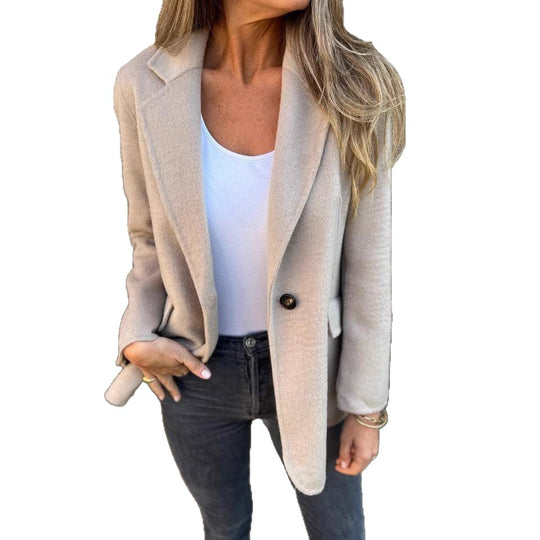 Damen elegante Wolljacke mit doppeltem Knopf EB