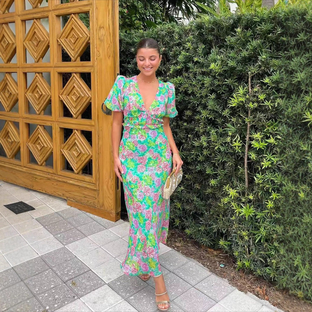 Damen Maxi-Kleid mit romantischem Flora-Design und fließendem Schnitt EB