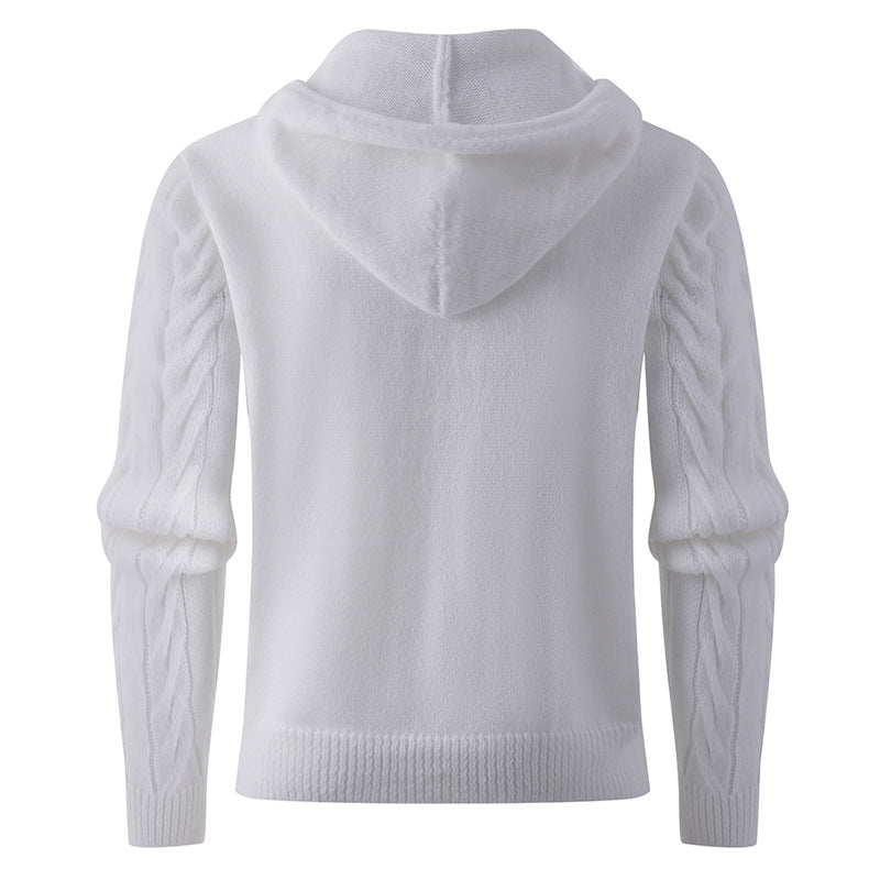 Herren stylischer Strickpullover mit Kapuze und Knopfdetails EB