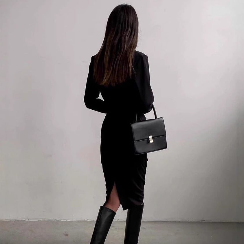 Damen Elegantes Wickelkleid mit langen Ärmeln und figurbetontem Schnitt EB