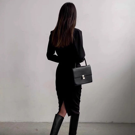 Damen Elegantes Wickelkleid mit langen Ärmeln und figurbetontem Schnitt EB