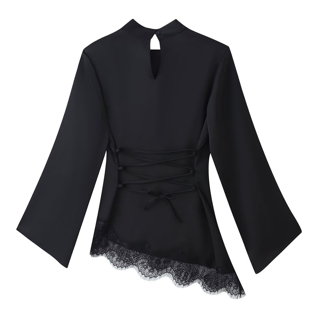 Damen elegantes Oberteil mit auffälligem Spitzenabschluss EB