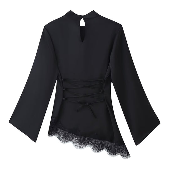Damen elegantes Oberteil mit auffälligem Spitzenabschluss EB