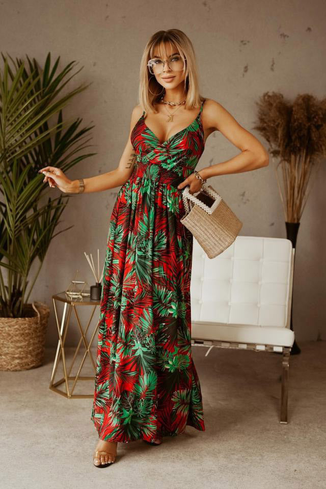 Damen Maxikleid mit floralen Mustern und raffiniertem Schnitt EB