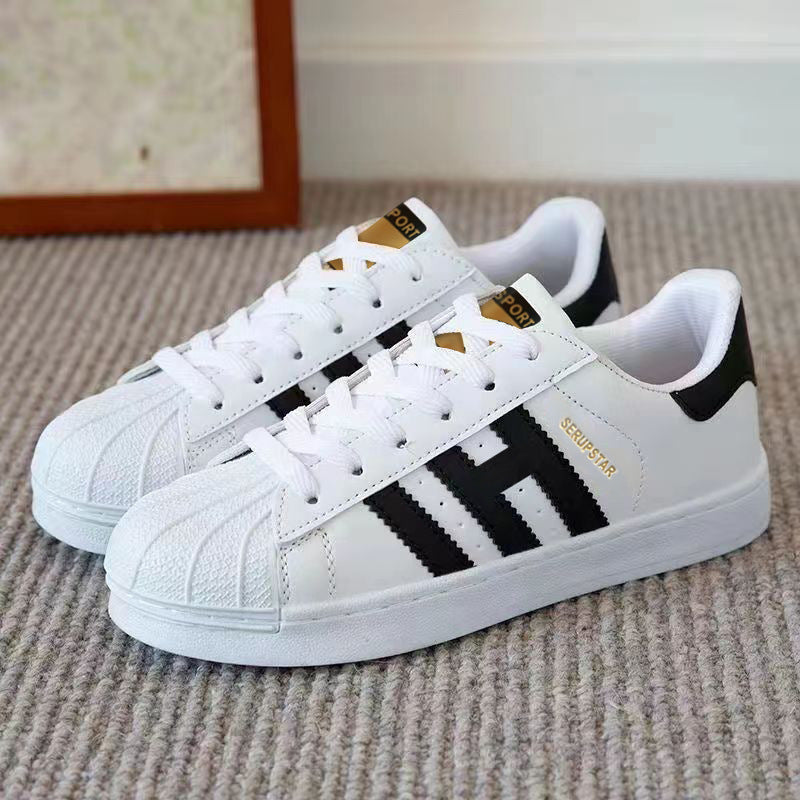 Damen Sportliche Freizeit Sneakers mit Lederoberfläche und rutschfester Sohle EB