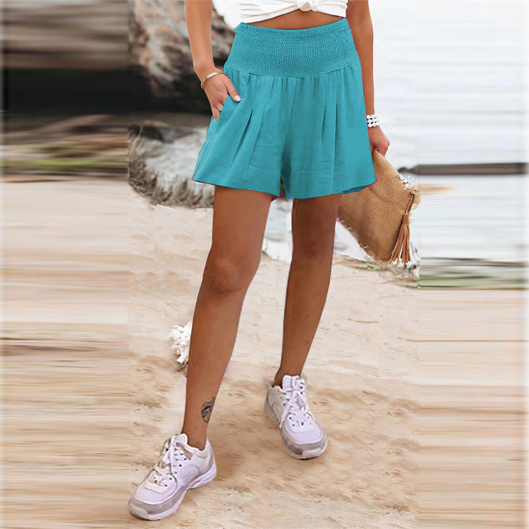 Damen elegante Shorts mit hohem Bund und Knopfdetail EB