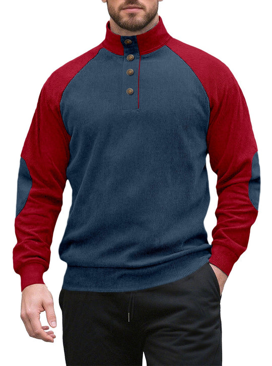 Herren nan zweifarbiger Ripptroyer mit asymmetrischer Knopfleiste und Velours-Ellbogenpatch EB