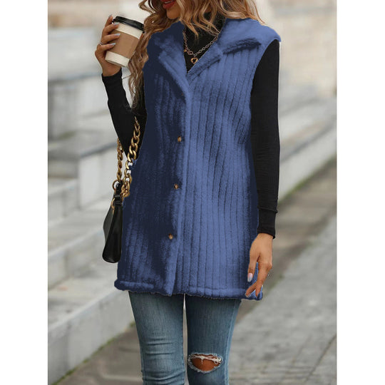Damen Elegante und kuschelige Teddyjacke mit Knopfleiste EB