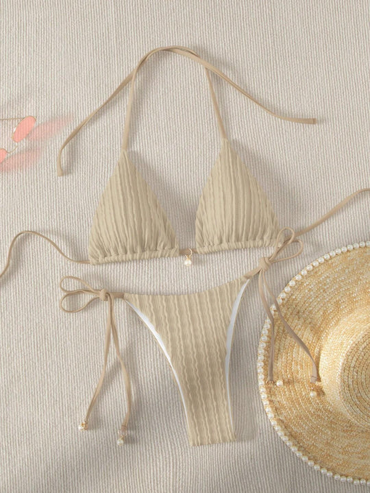 Damen Triangle-Bikini mit strukturiertem Design und verstellbaren Trägern EB