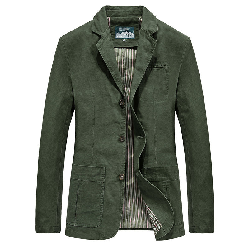 Herren Baumwoll-Canvas Sakko im Casual-Field-Stil mit gestreiftem Innenfutter und aufgesetzten Taschen EB